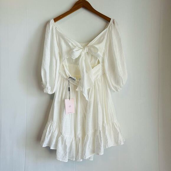 🆕 Hello Molly This is Espionage milk maid boho style mini dress white sz S/4 - Picture 3 of 14